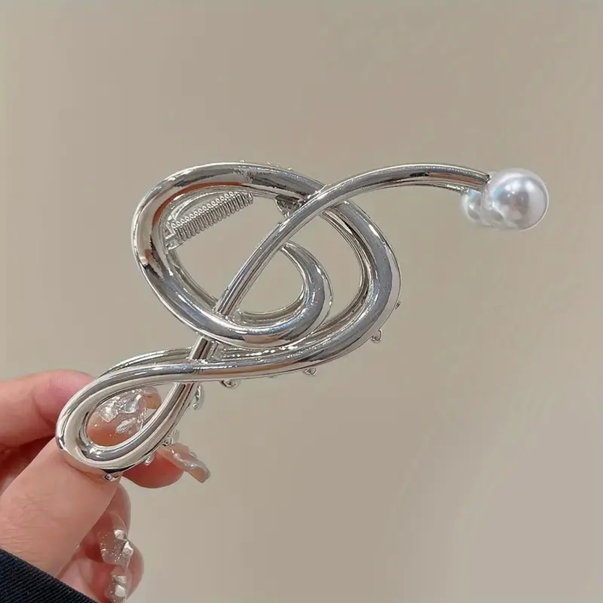 Preview: ROCK-HUS Haarspange Silber Notenschlüssel mit Perle