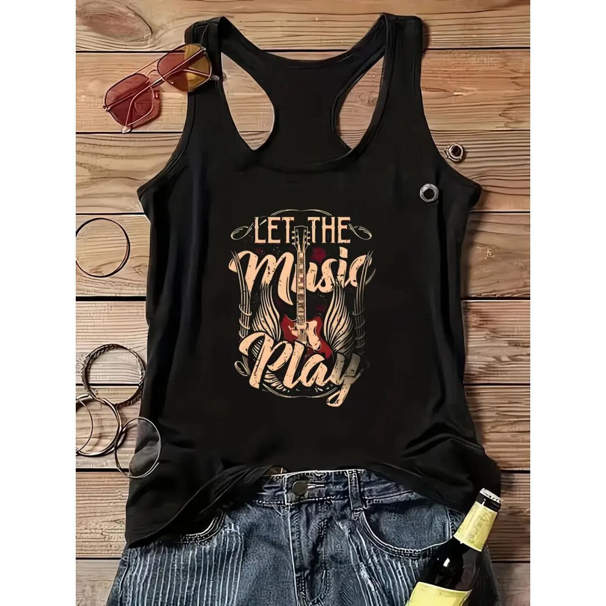 Preview: ROCK-HUS TankTop schwarz - Let the Music Play, Gitarre