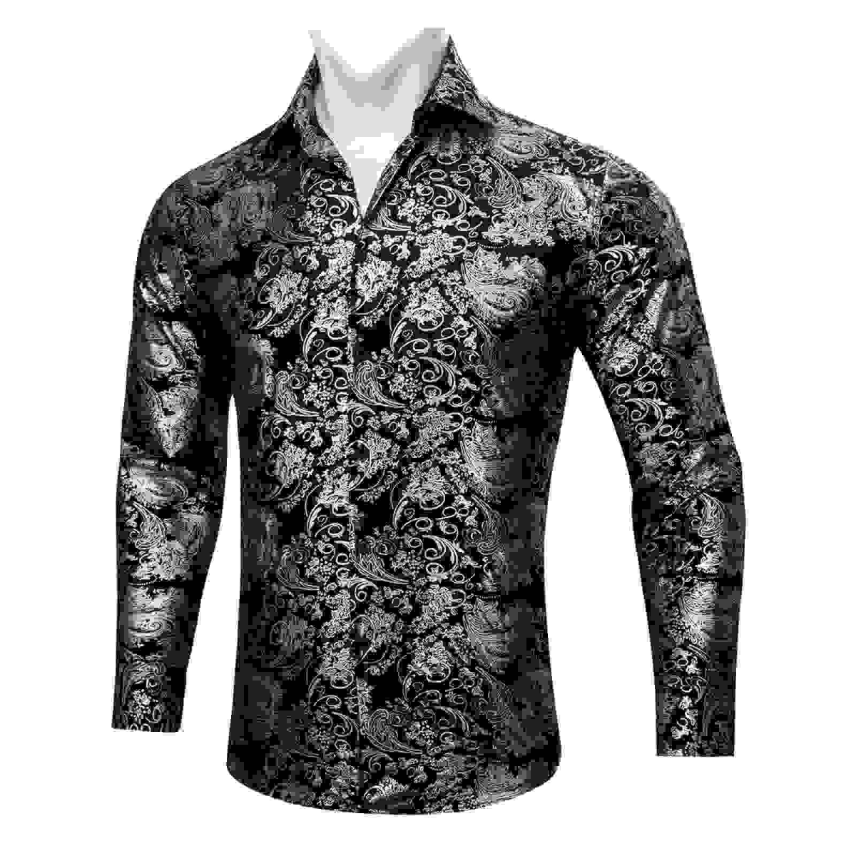 Preview: ROCK-HUS Hemd Schwarz-Silber Brokat-Art M