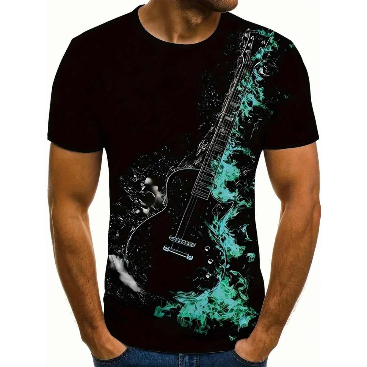 Preview: ROCK-HUS Herren T-Shirt Les Paul in green flames