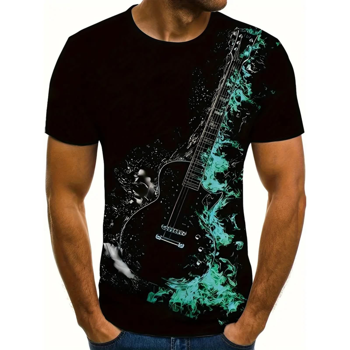 Preview: ROCK-HUS Herren T-Shirt Les Paul in green flames XL