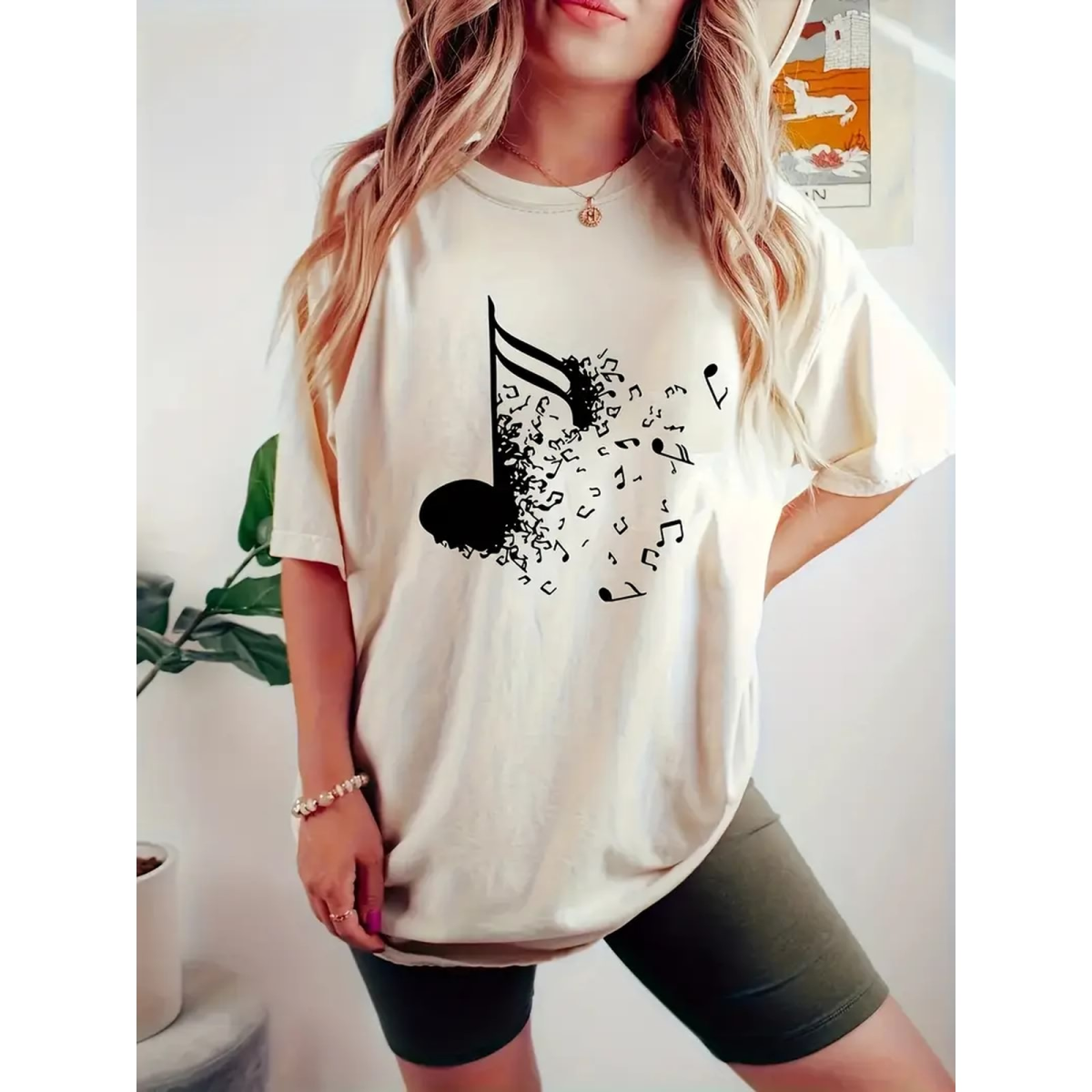 Preview: ROCK-HUS Damen T-Shirt Note löst sich auf weiss M