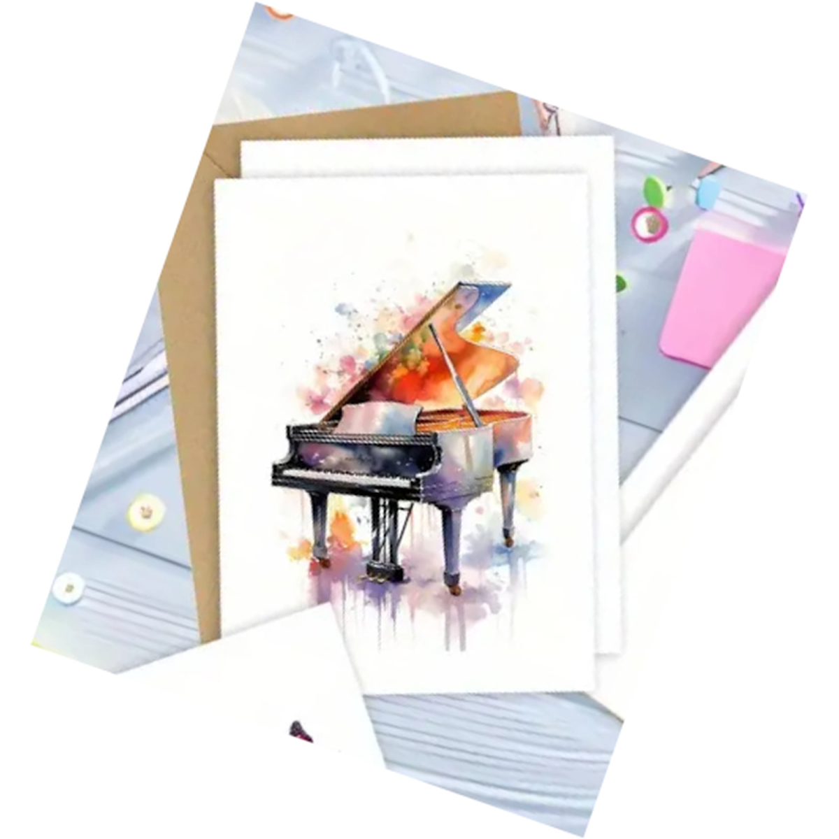 Preview: ROCK-HUS Glückwunschkarten Musikinstrumente Flügel