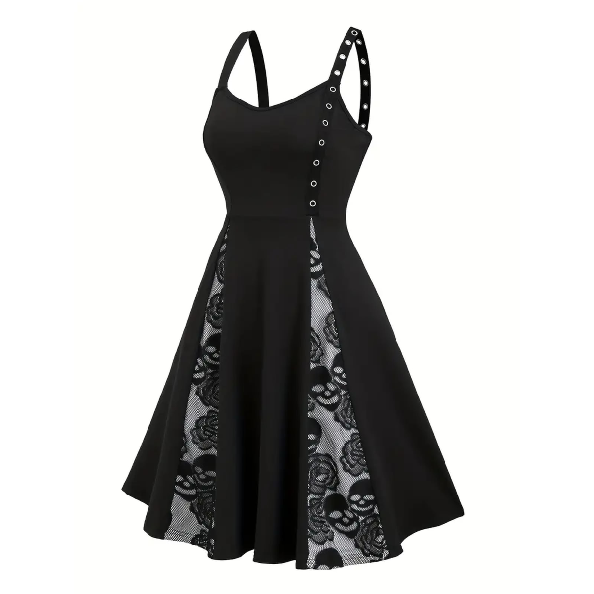 Preview: ROCK-HUS Kleid "Goth´n Roll" Nietenträger und Spitze XL