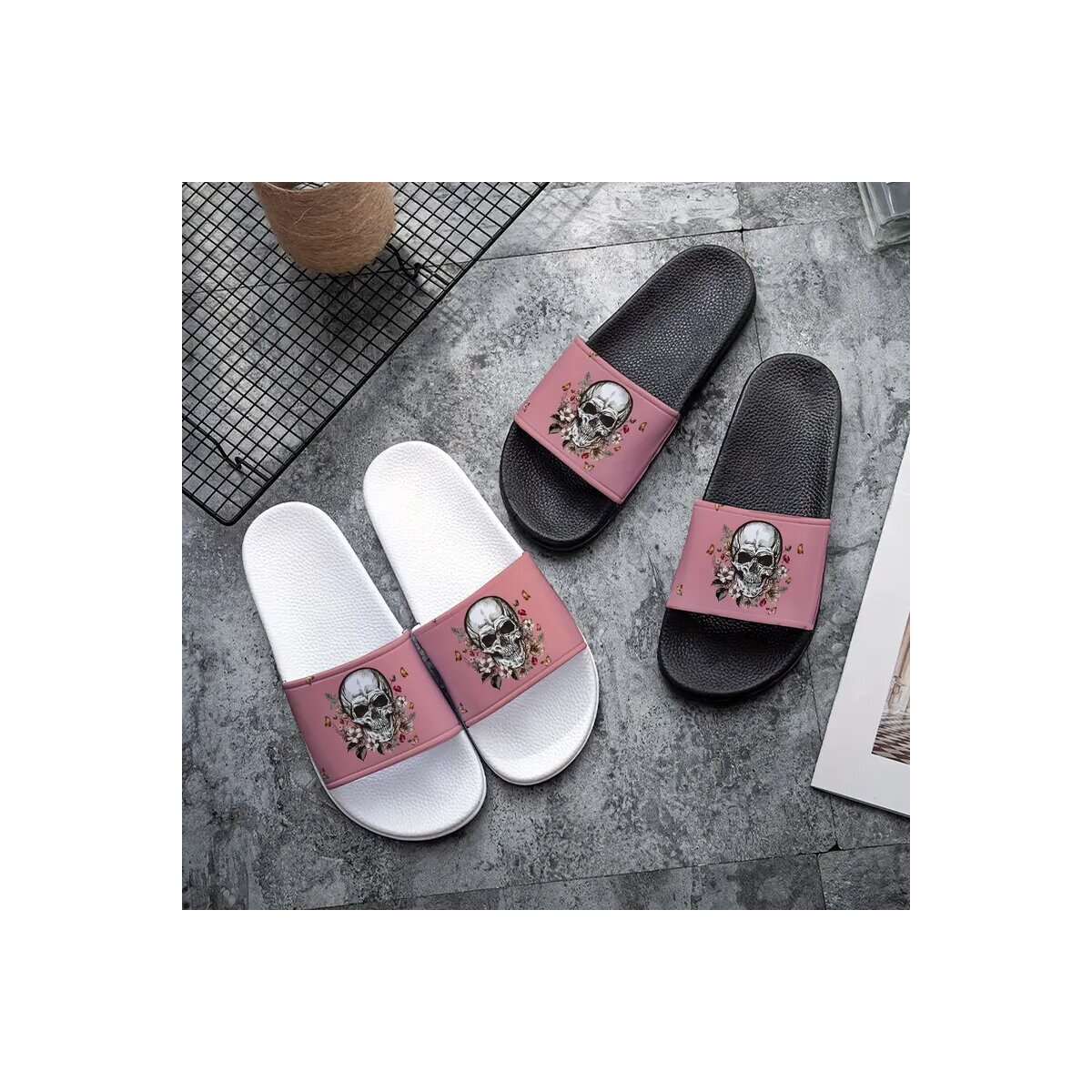 Preview: Badelatschen Skull´n Flowers Altrosa