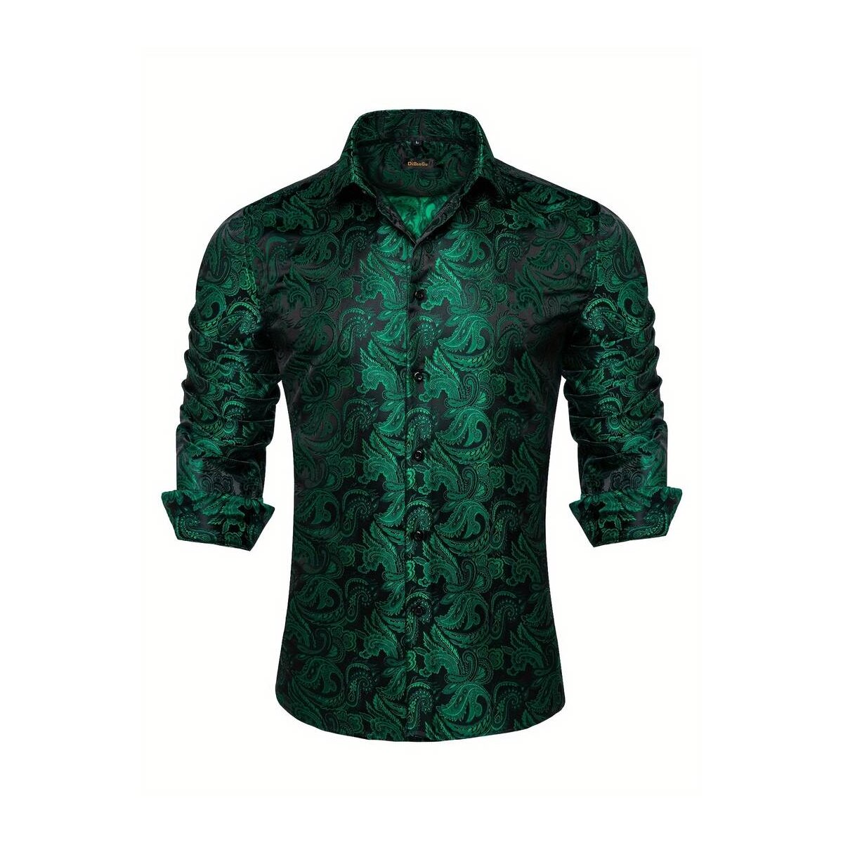 Preview: ROCK-HUS Hemd Brokat Style Schwarz-Grün dunkel M