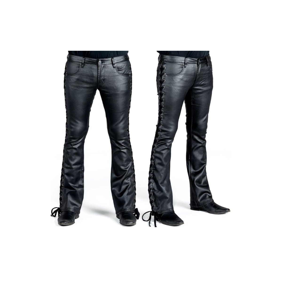 Preview: WORNSTAR Unisex Hellraiser Side Laced Waxed Denim Jeans Schwarz Limited Release 38