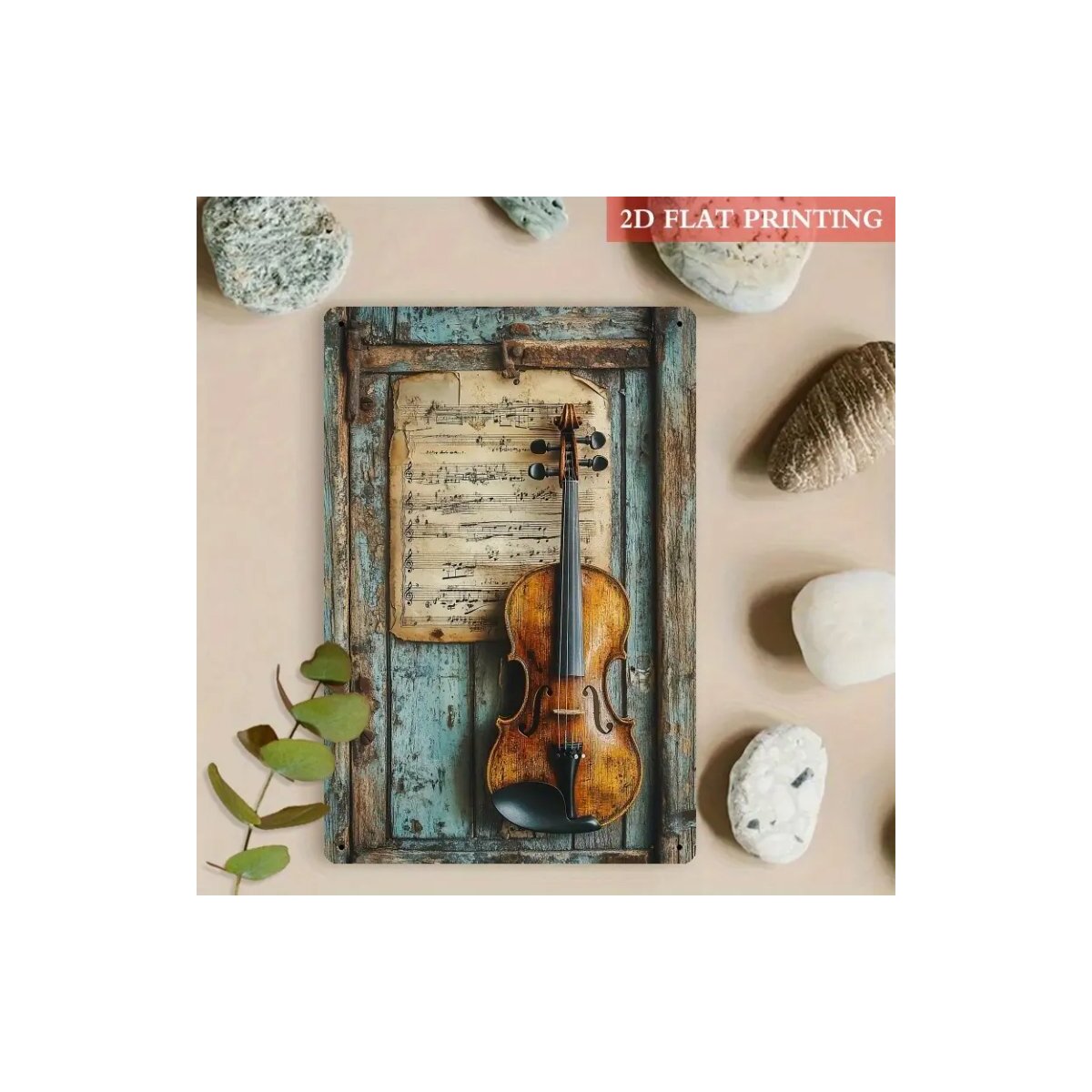 Preview: ROCK-HUS Metallschild Geige mit Noten