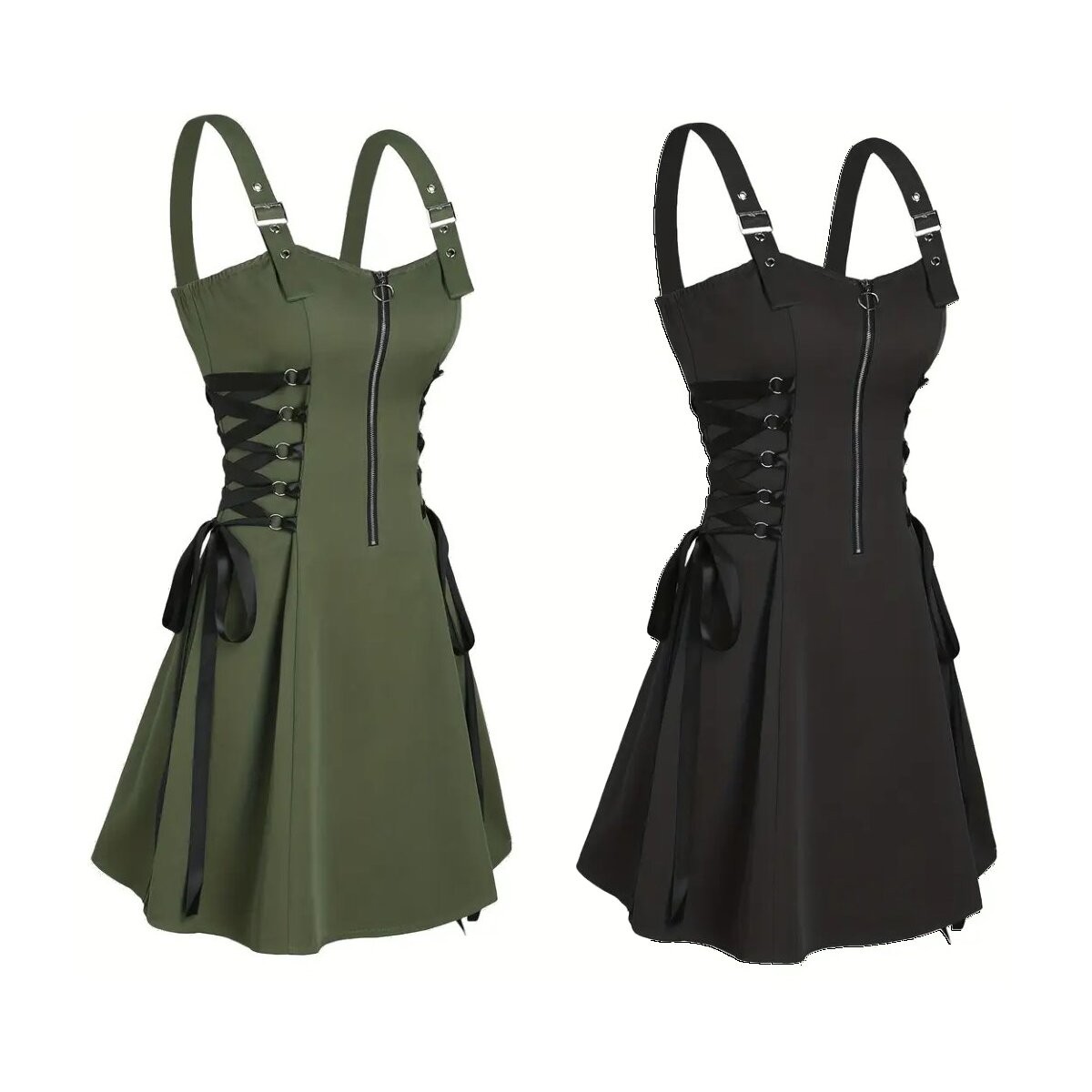 Preview: ROCK-HUS Kleid Schwarz oder Grün mit seitlicher Schnürung