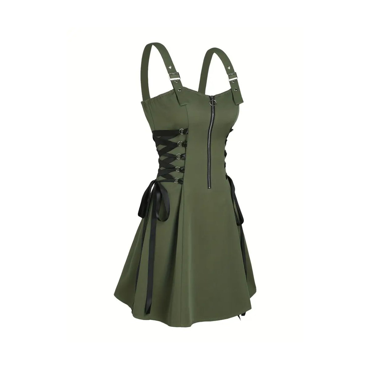 Preview: ROCK-HUS Kleid Schwarz oder Grün mit seitlicher Schnürung M Grün