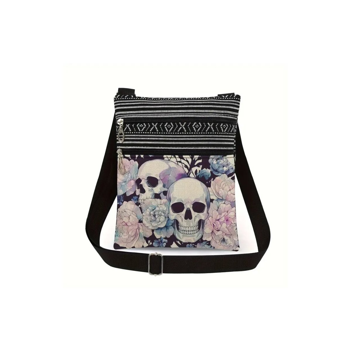 Preview: ROCK-HUS Schultertasche Leinenart versch. Motive Skull´n Roses Altrosa