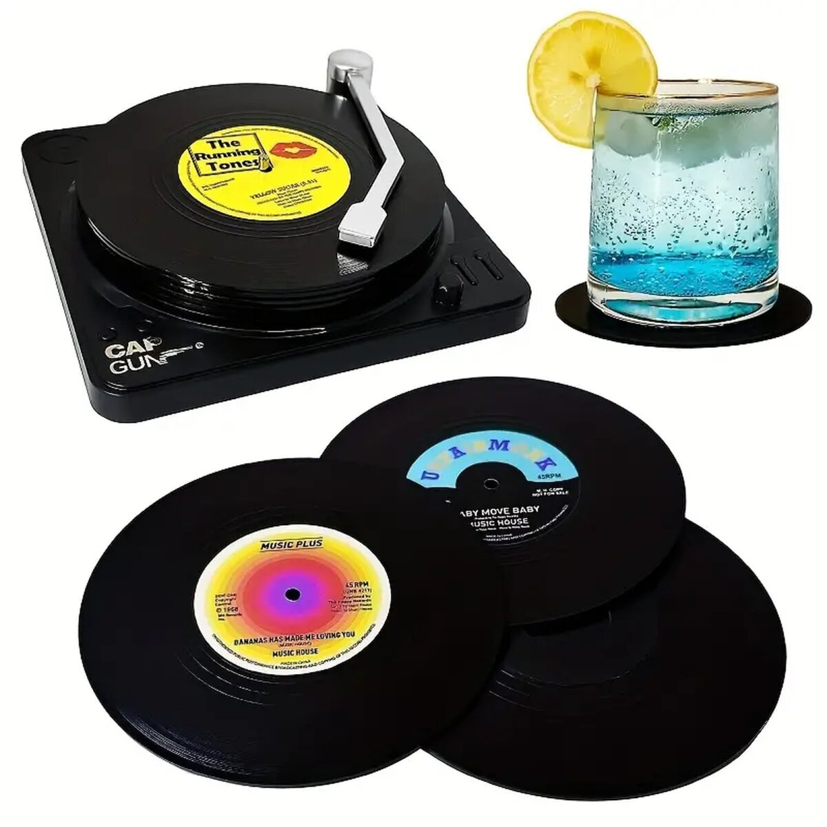 Preview: ROCK-HUS Untersetzer Schallplatte mit Plattenspieler