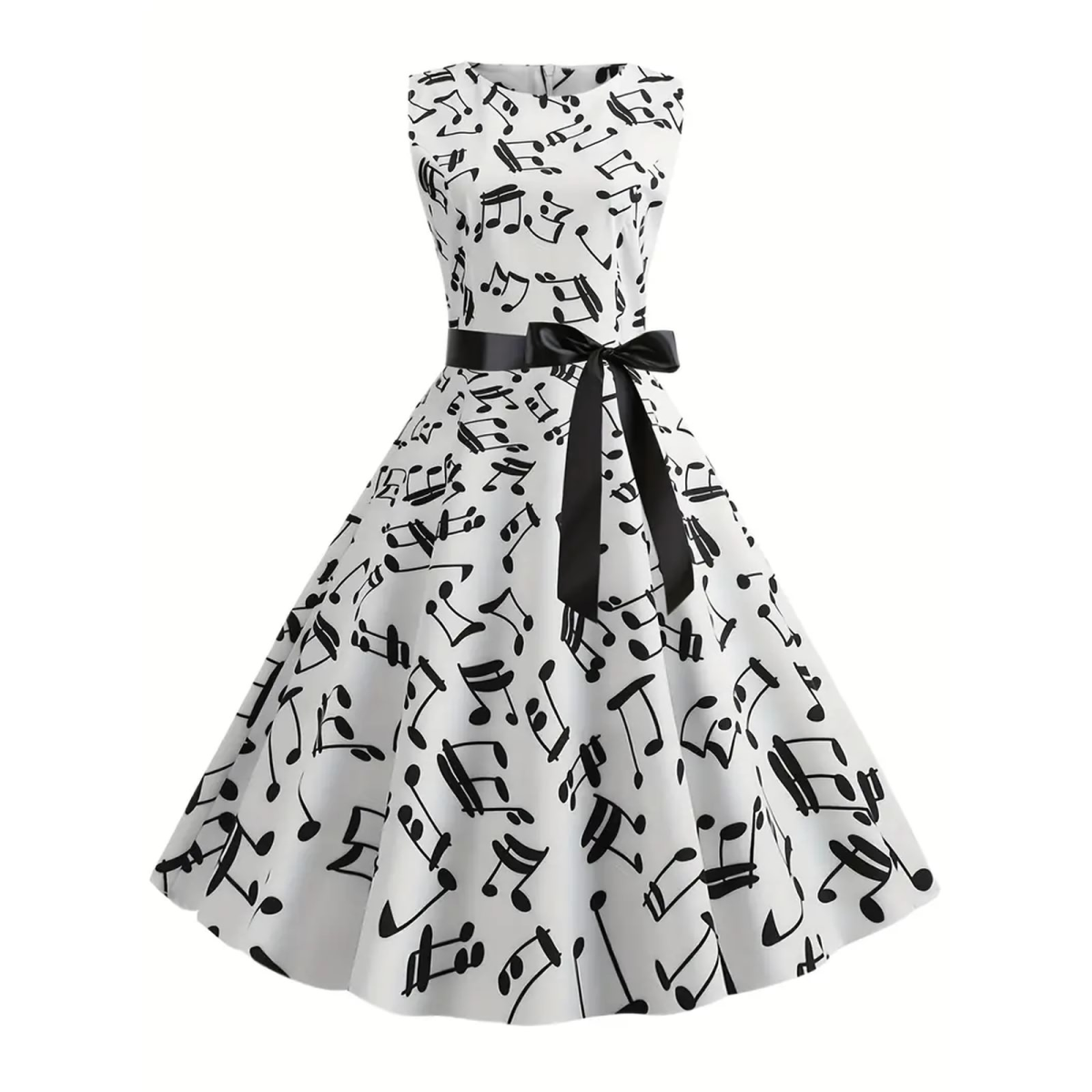 Preview: ROCK-HUS Damen Kleid Schwarz mit weissen Noten ohne Linien XL