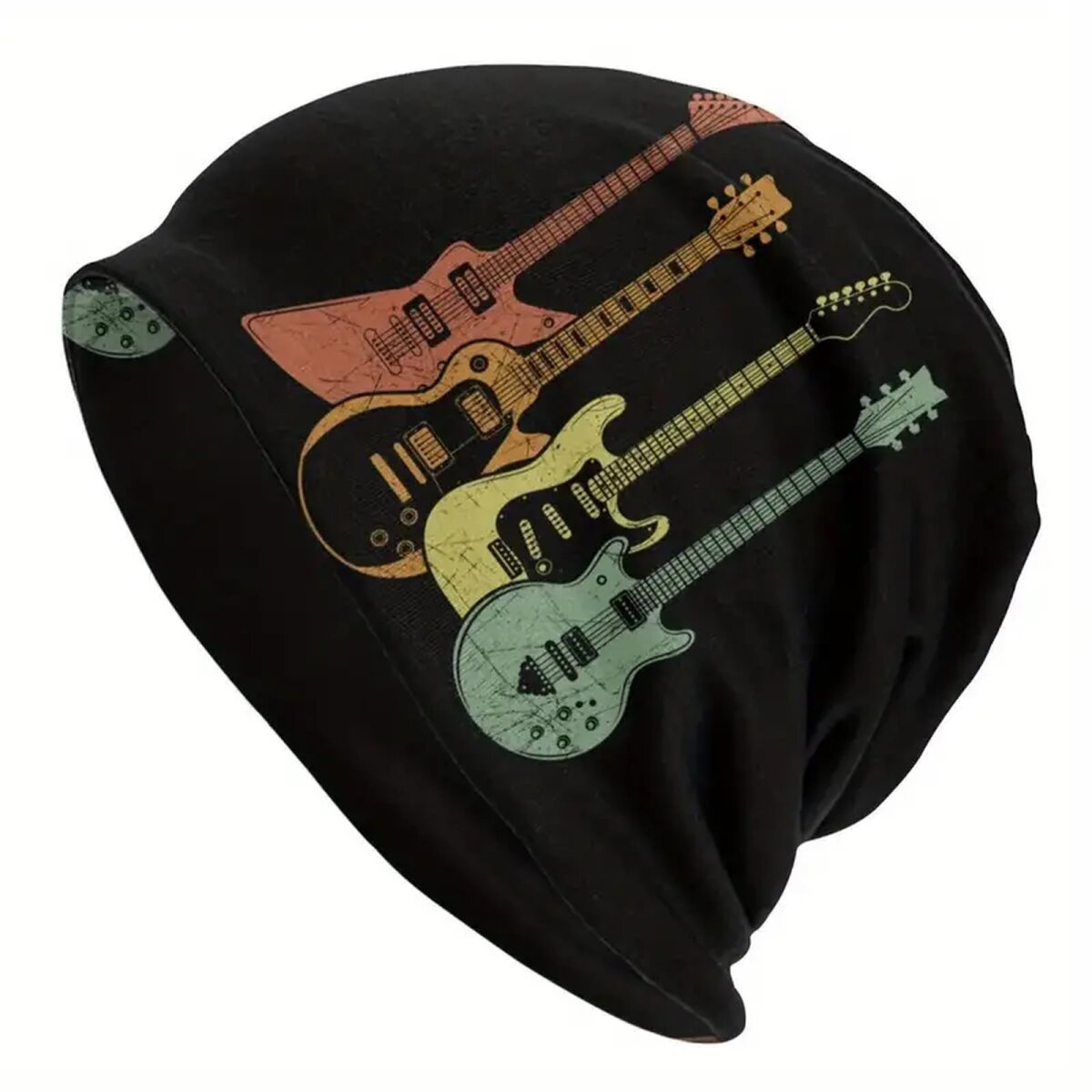 Preview: ROCK-HUS Beanie Schwarz Gitarren Bunt