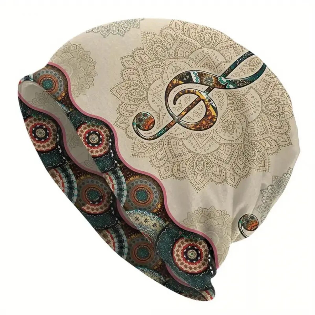 Preview: ROCK-HUS Beanie Notenschlüssel Mandala Bunt