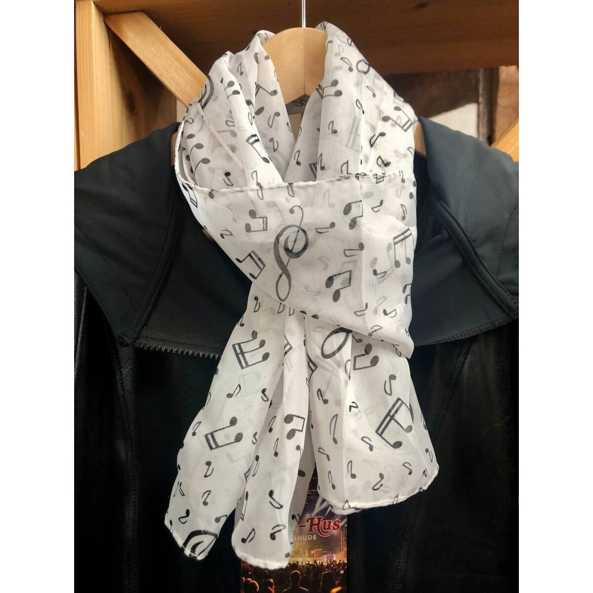 Preview: ROCK-HUS leichter Chiffon Schal Weiss Noten