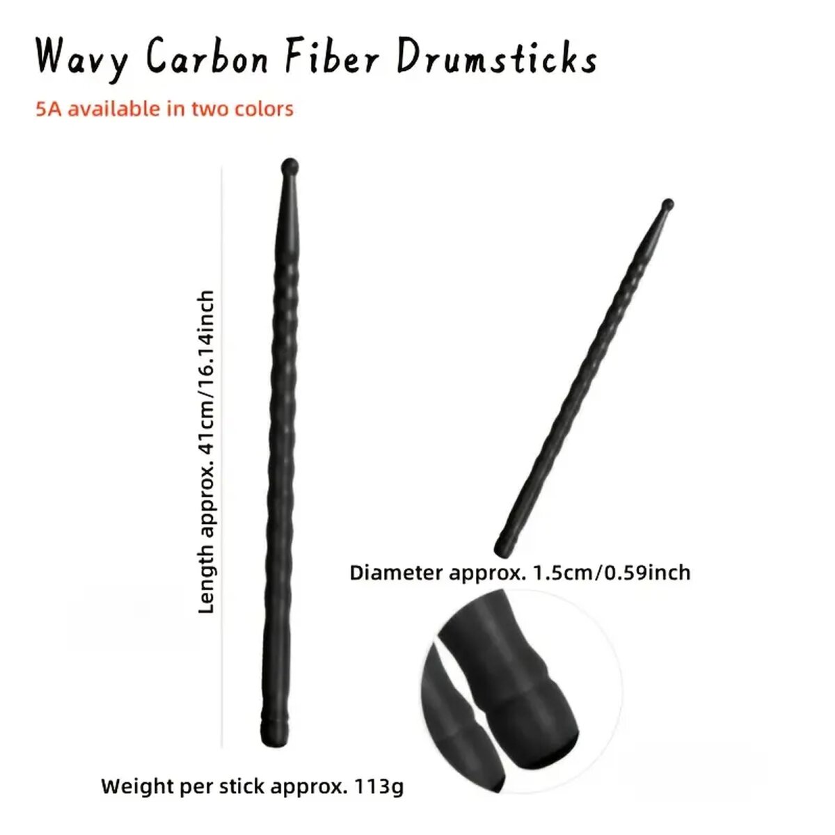 Preview: ROCK-HUS Drum-Sticks gewellt Kohlefaser