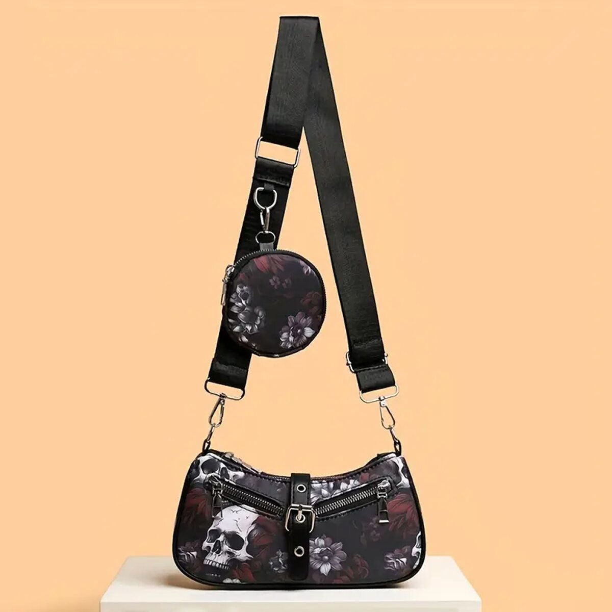 Preview: ROCK-HUS Tasche mit Portmonnaie Skulls´n Roses