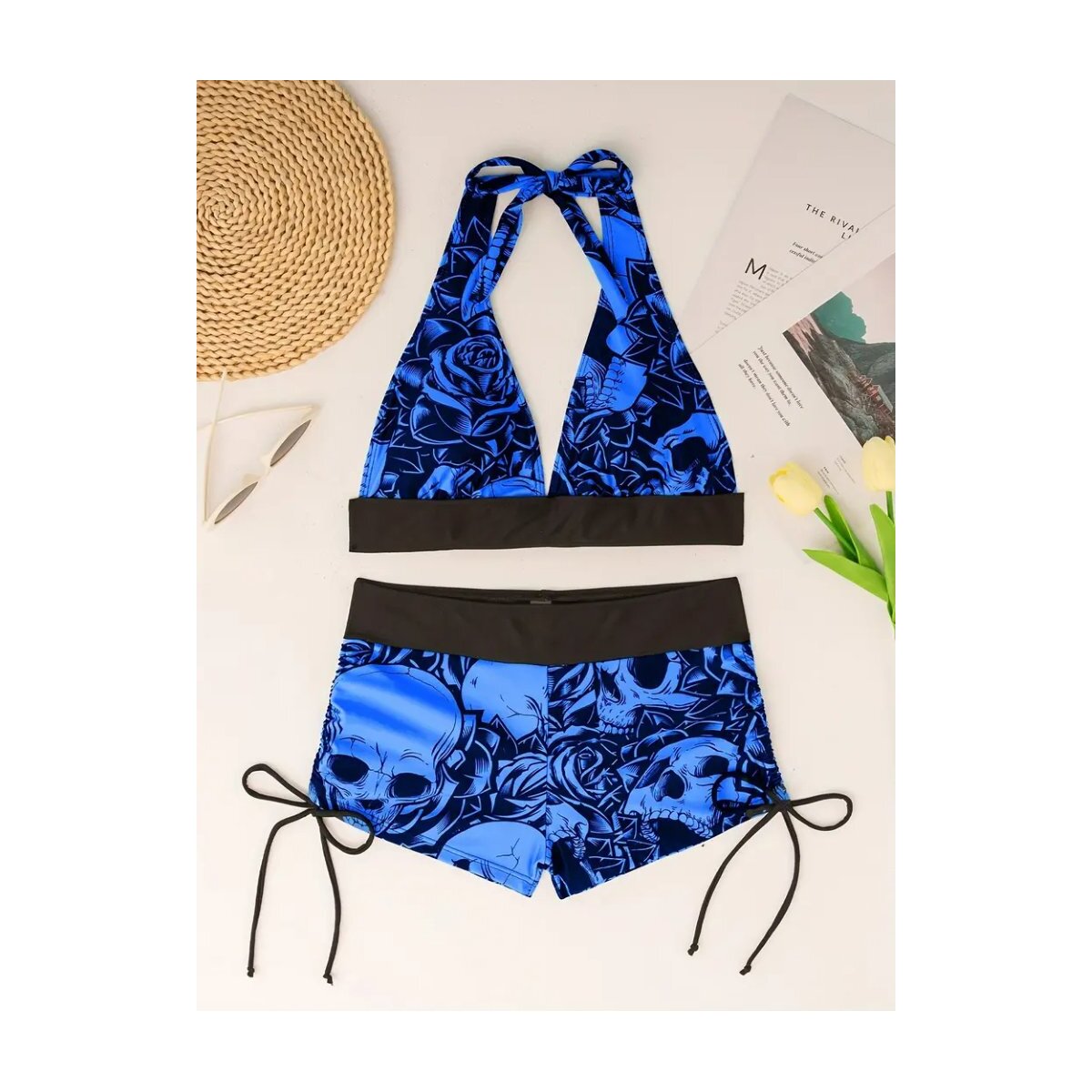 Preview: ROCK-HUS Bikini Panty Blau/Schwarz Skull´n Roses