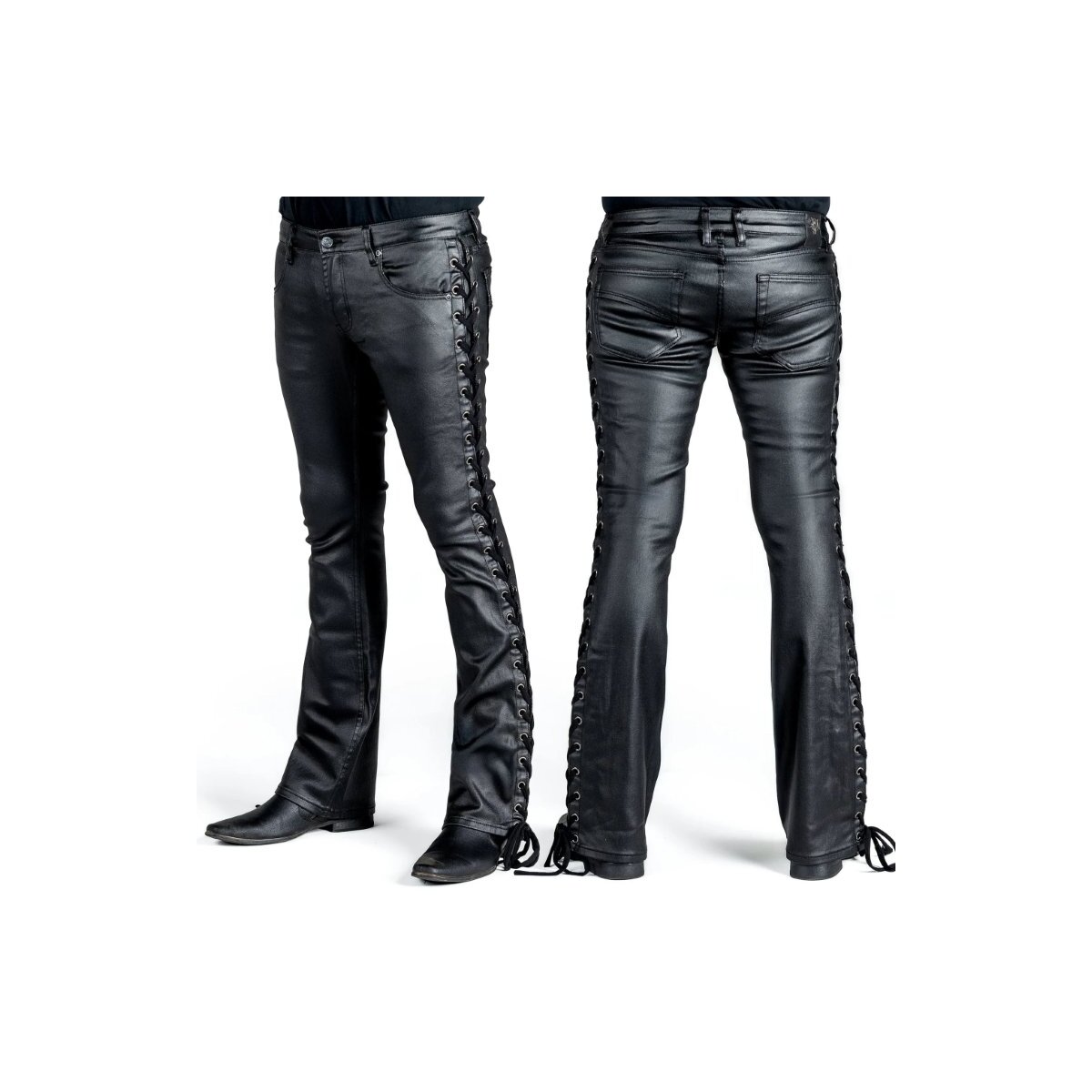 Preview: WORNSTAR Unisex Hellraiser Side Laced Waxed Denim Jeans Schwarz Limited Release 34