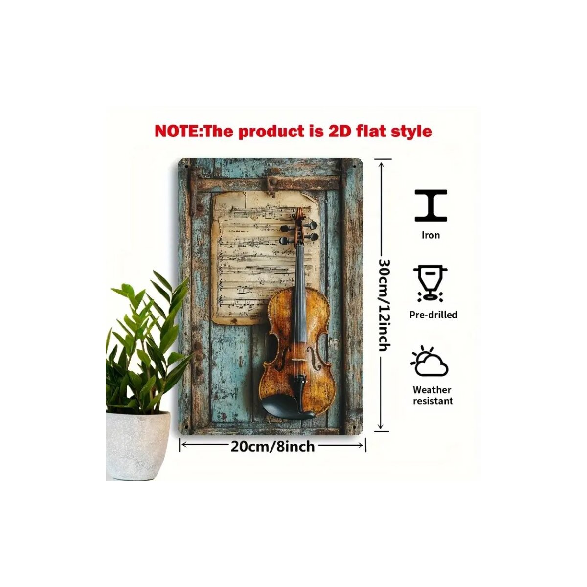 Preview: ROCK-HUS Metallschild Geige mit Noten