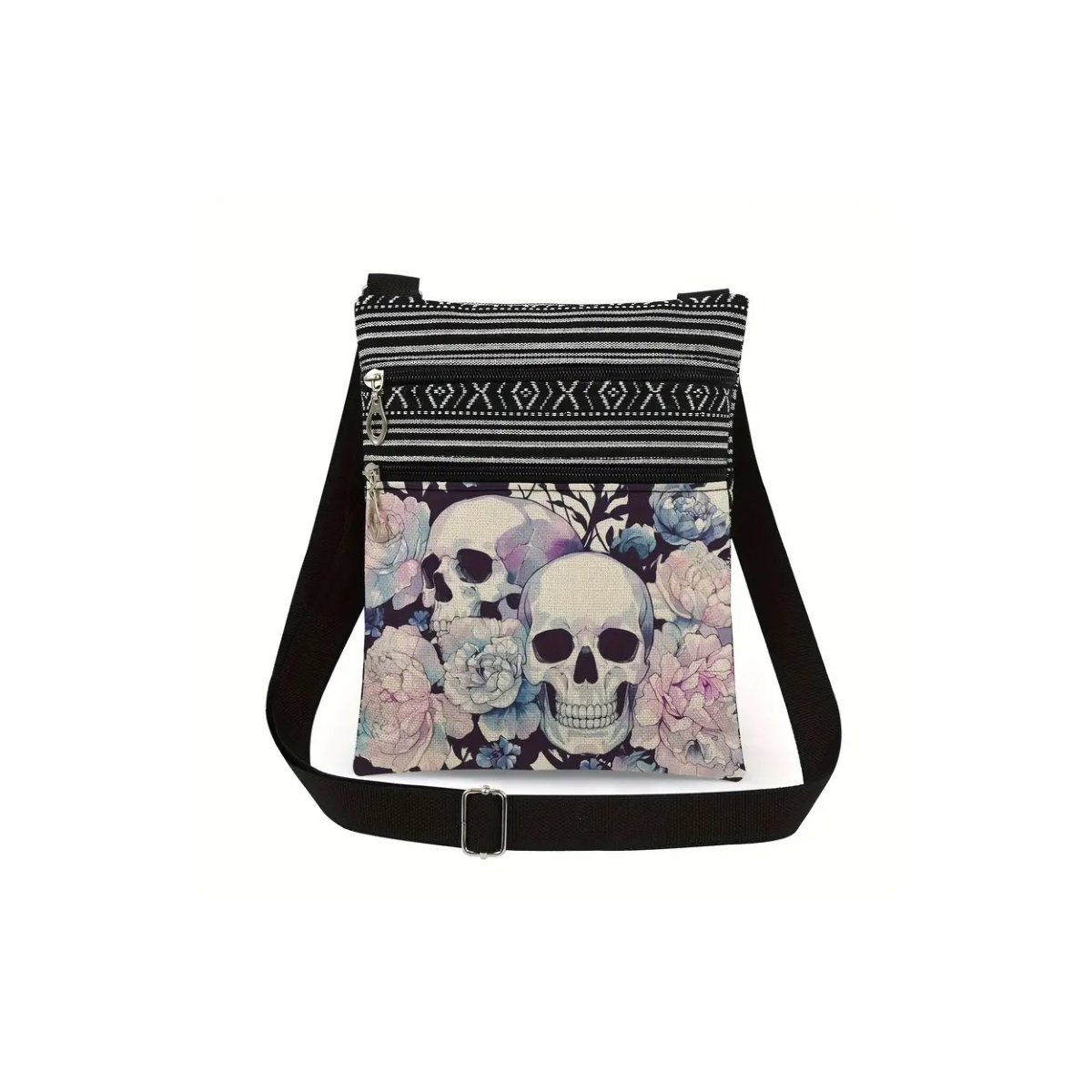 Preview: ROCK-HUS Schultertasche Leinenart versch. Motive Skull´n Roses Altrosa