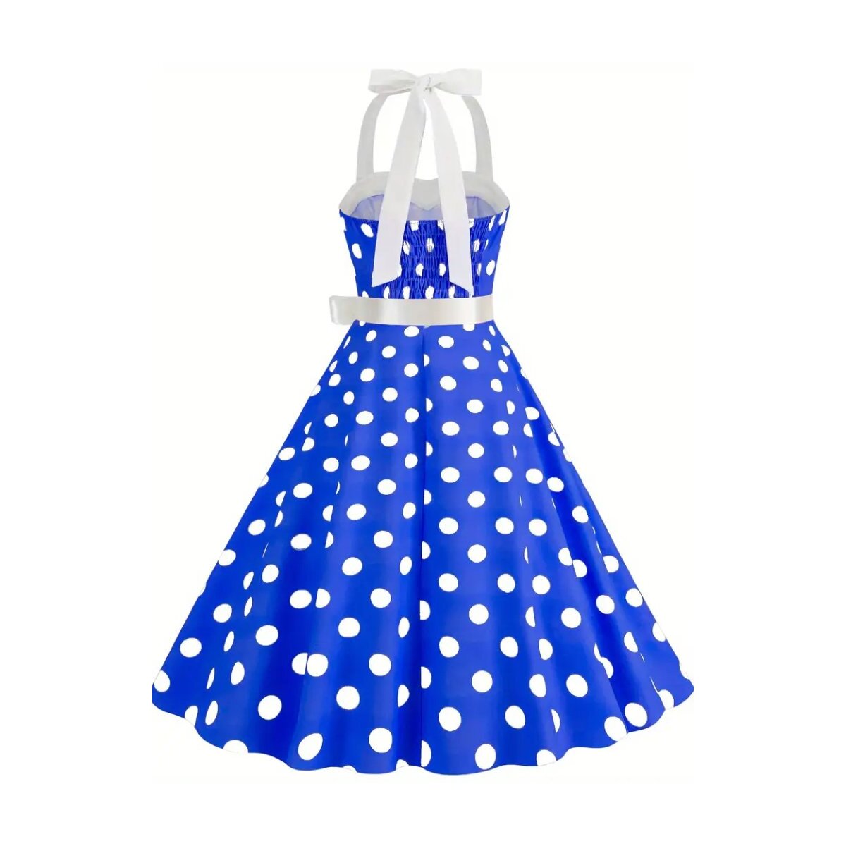 Preview: ROCK-HUS Rockabilly Kleid mit abgesetzter Nackenschnürung Polka-Dot