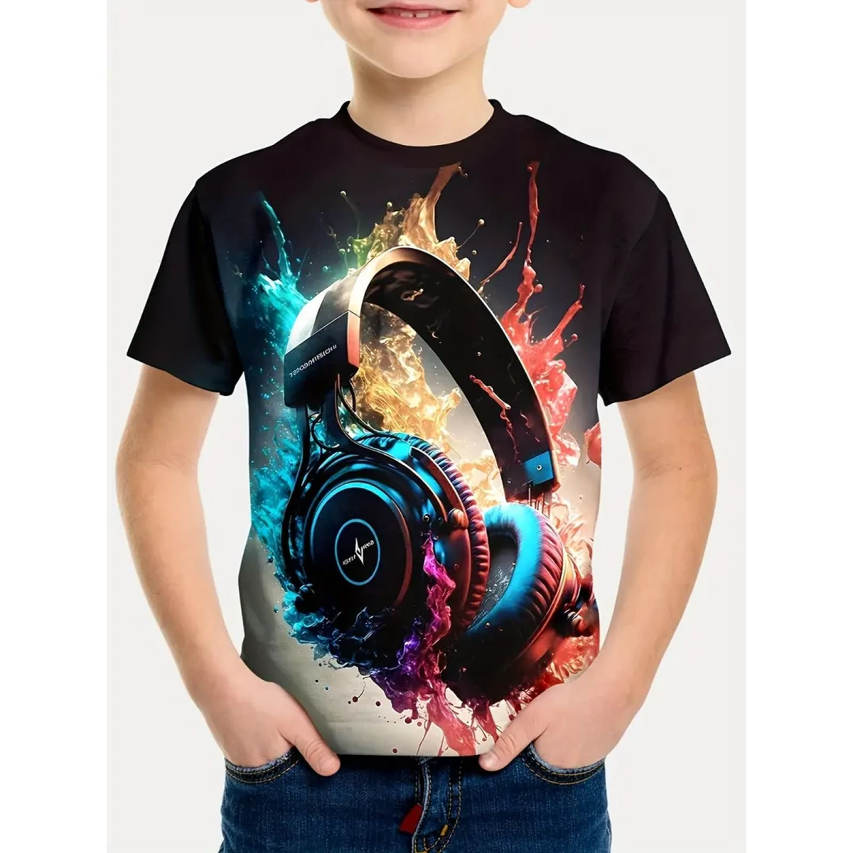 Preview: ROCK-HUS Kinder T-Shirt Kopfhörer Bunt