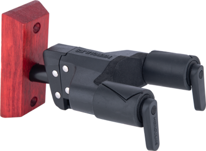 Preview: HERCULES Gitarrenwandhalter, AGS Plus, kurz, Holzsockel, burgund