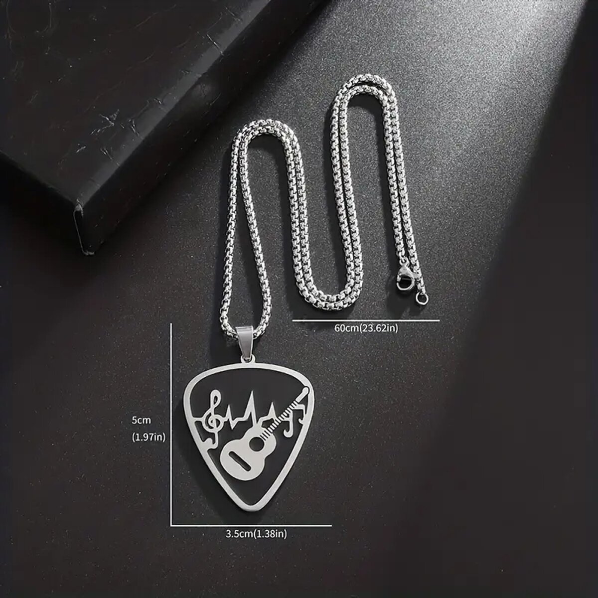 Preview: ROCK-HUS Kette mit Anhänger Plektrum, Gitarre, Notenschlüssel, Noten, Herzschlag