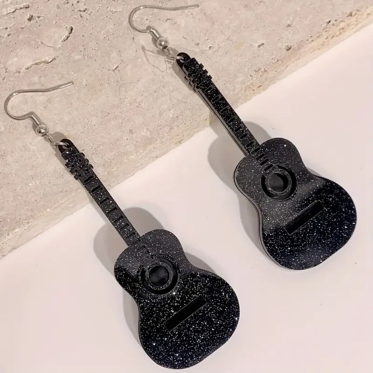 Preview: ROCK-HUS Ohringe Akustik Gitarre Schwarz Glitzer