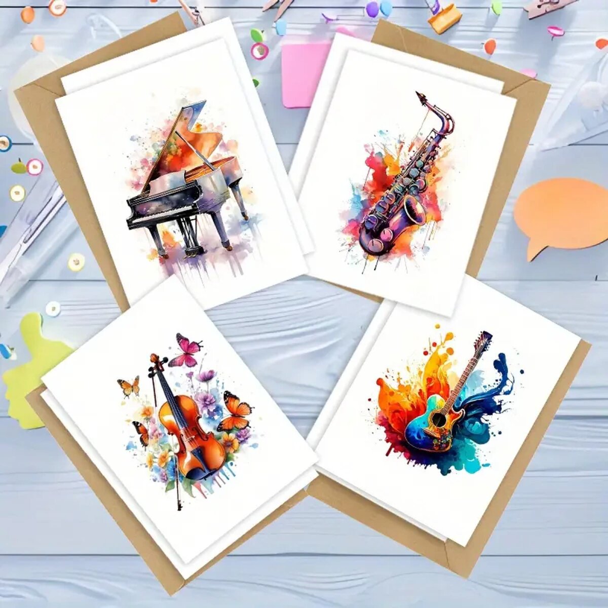 Preview: ROCK-HUS Glückwunschkarten Musikinstrumente