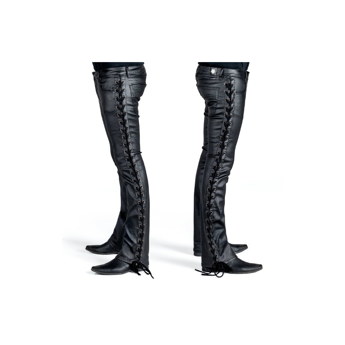 Preview: WORNSTAR Unisex Hellraiser Side Laced Waxed Denim Jeans Schwarz Limited Release