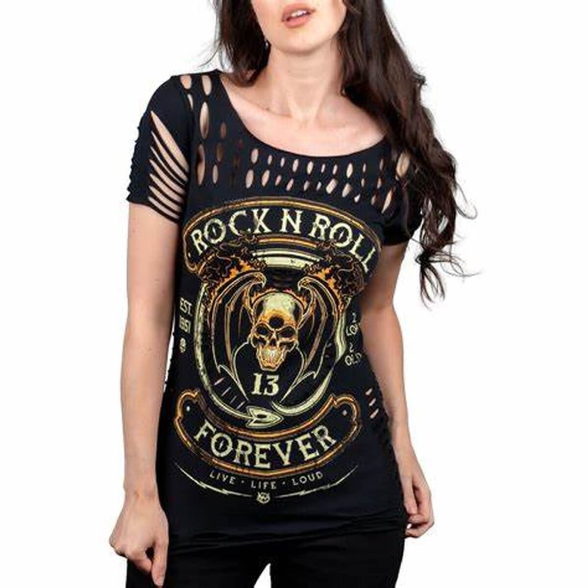 Preview: WORNSTAR Damen Sirens Collection Rock N Roll Forever Cut Tee T-Shirt schwarz