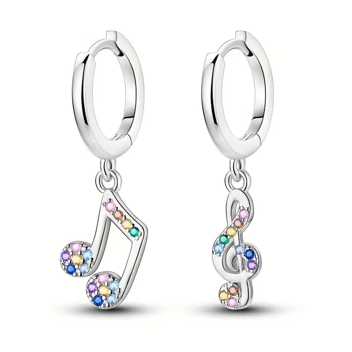 Preview: ROCK-HUS Ohrringe Note & Notenschlüssel 925er Sterlingsilber Strass Bunt