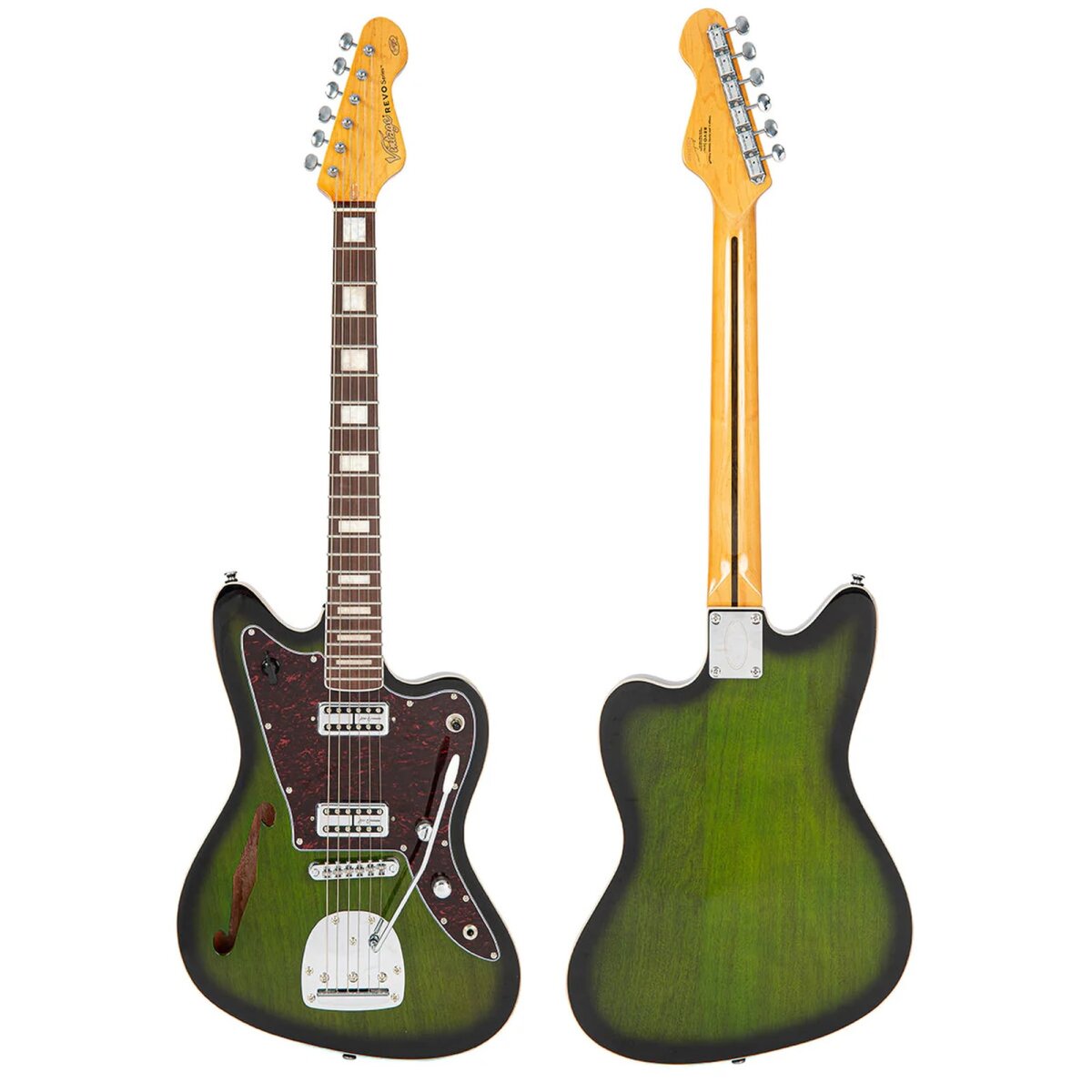 Preview: Vintage REVO VRS652GB Surfmaster Thinline Twin Greenburst Semi Hollow
