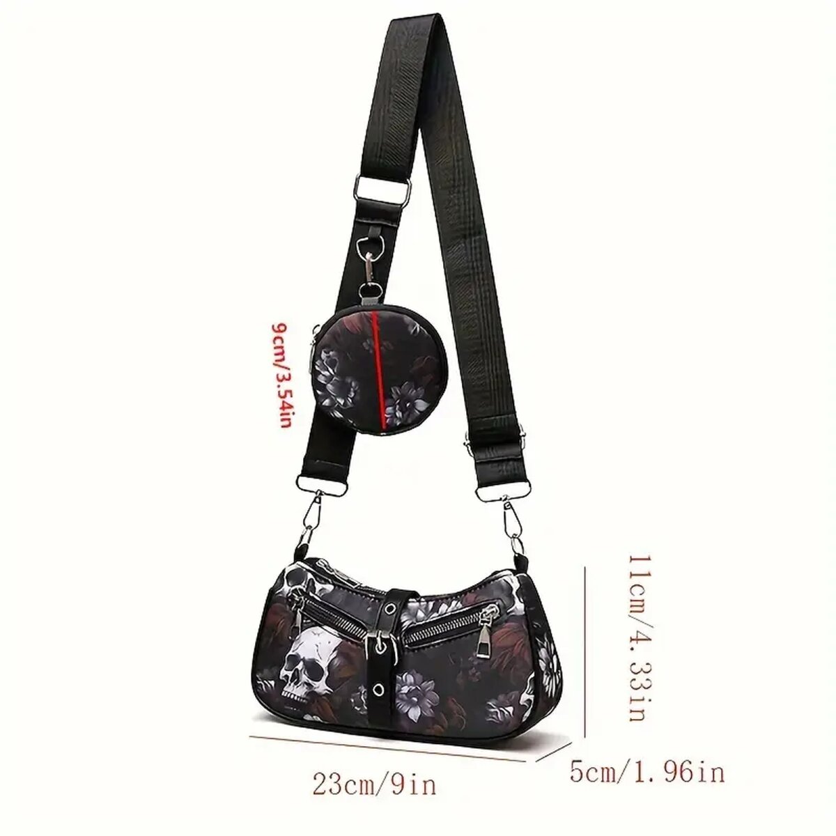 Preview: ROCK-HUS Tasche mit Portmonnaie Skulls´n Roses