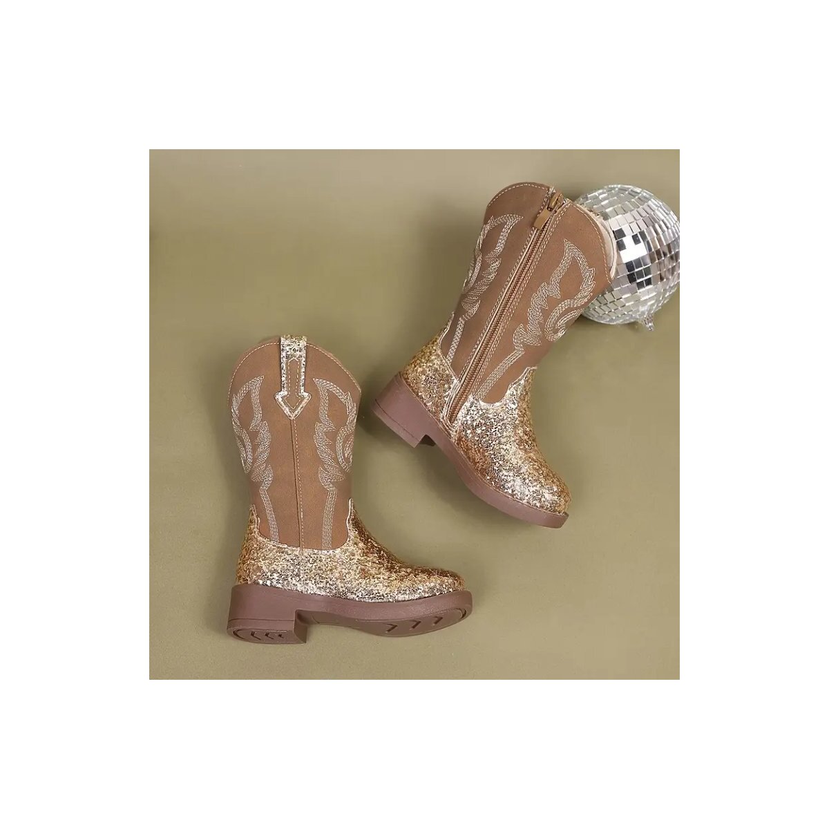 Preview: ROCK-HUS Cowboystiefel Braun Glitzer Gold