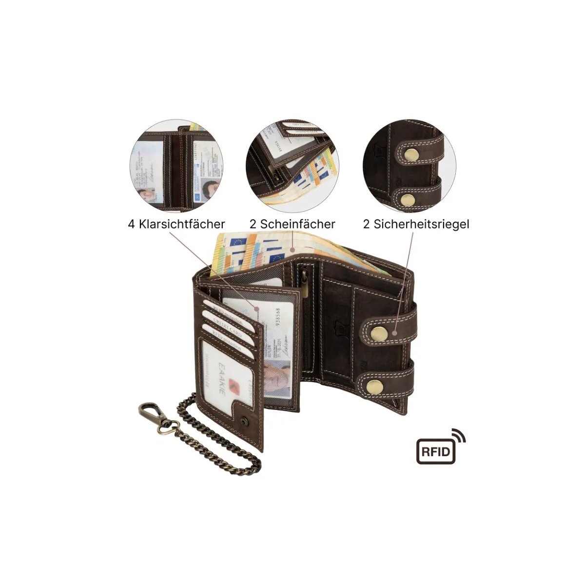 Preview: ROCK-HUS Geldbörse Portemonnaie Leder Totenkopf