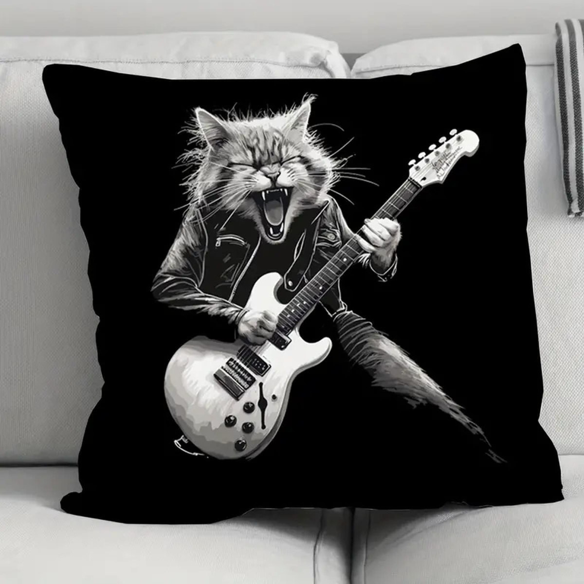 ROCK-HUS Kissenbezug 50x50cm Rockstar Katze mit Gitarre