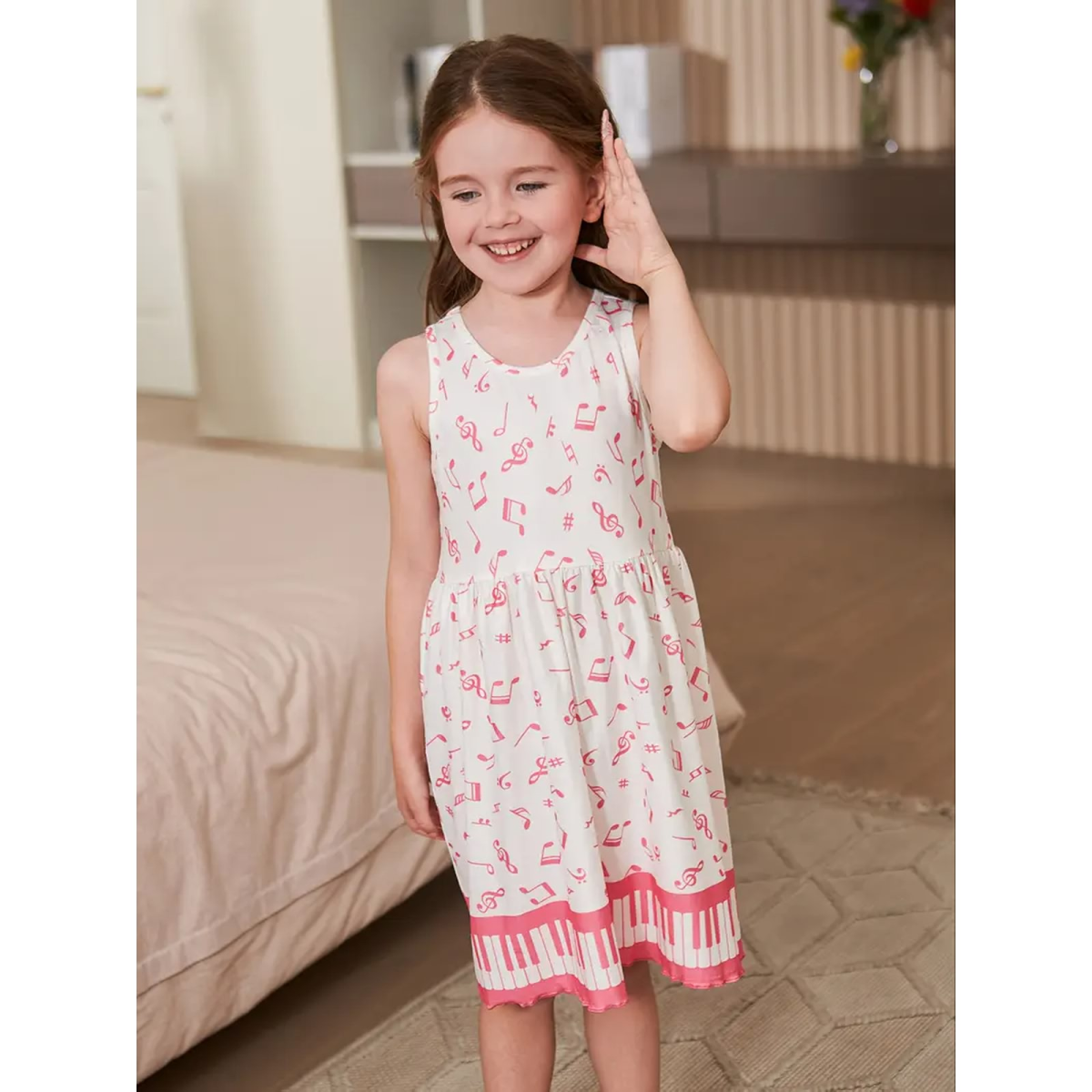 ROCK-HUS Kleid Musiksymbole und Klaviatur Pink 130