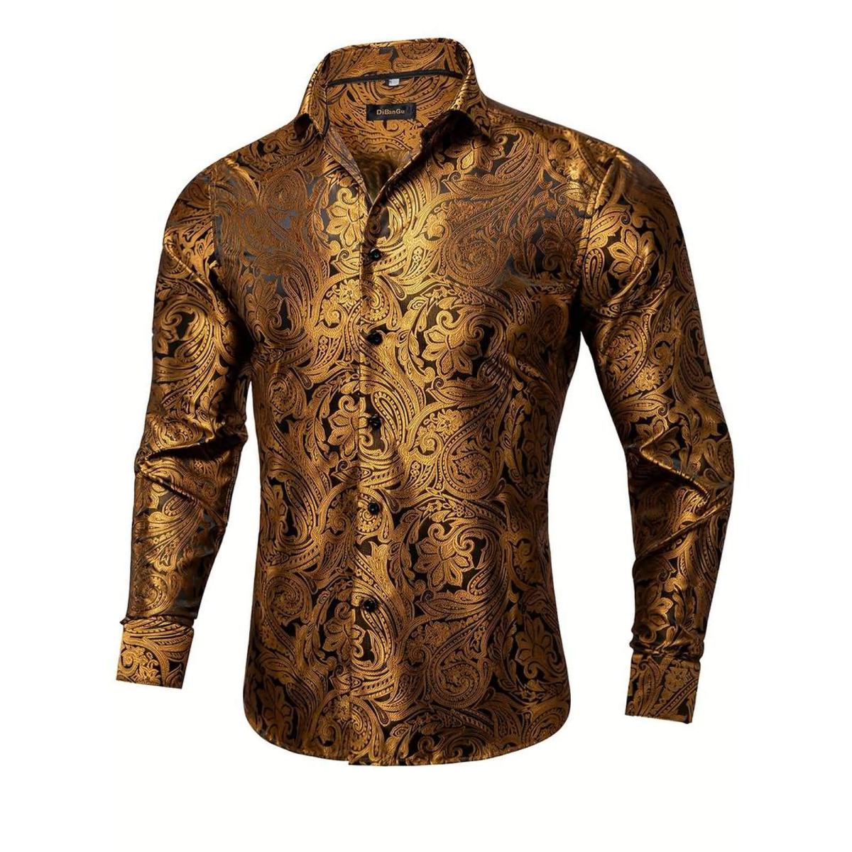 ROCK-HUS Hemd Gold-Schwarz Brokat-Art L