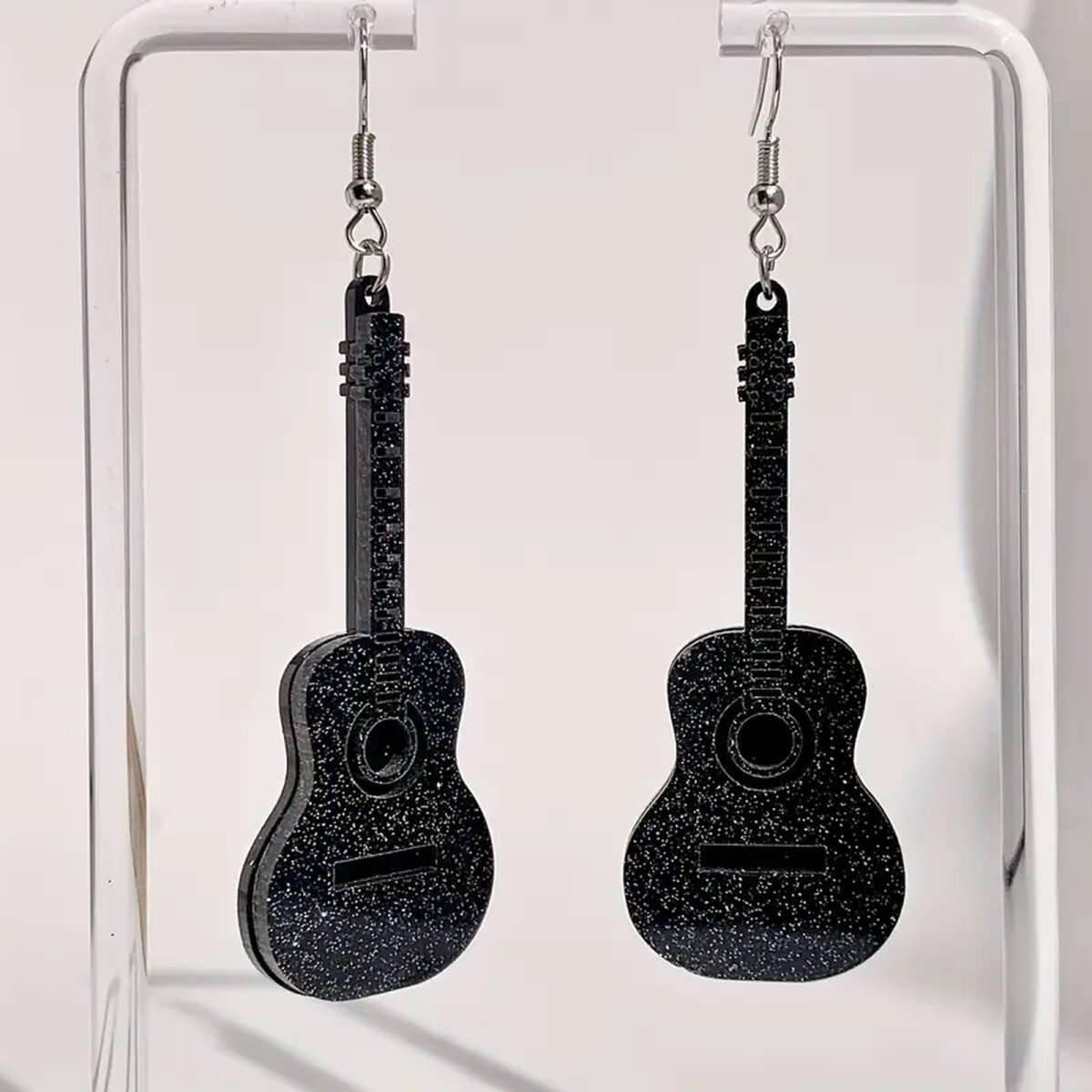 ROCK-HUS Ohringe Akustik Gitarre Schwarz Glitzer