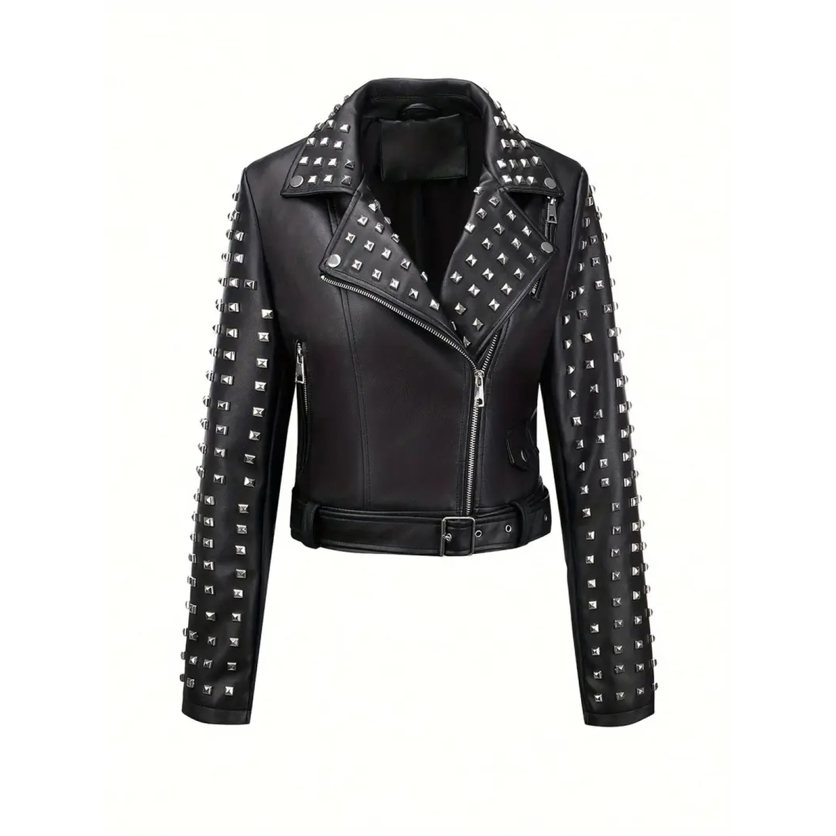 ROCK-HUS Faux Leather Biker-Style Q-Nieten Schwarz L