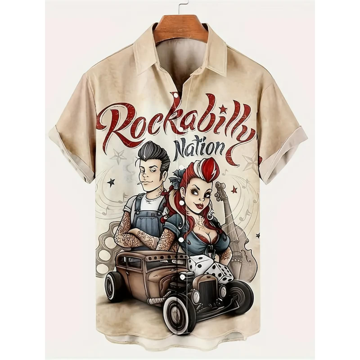 ROCK-HUS Damen Hemd Rockabilly Aprikose-Beige XXL