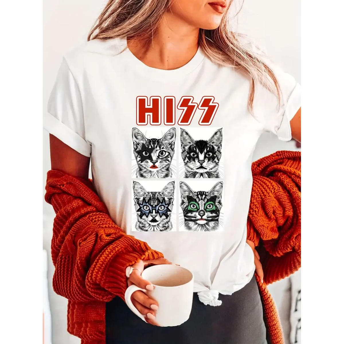 ROCK-HUS T-Shirt HISS Katzen Hardrock Band Schwarz M