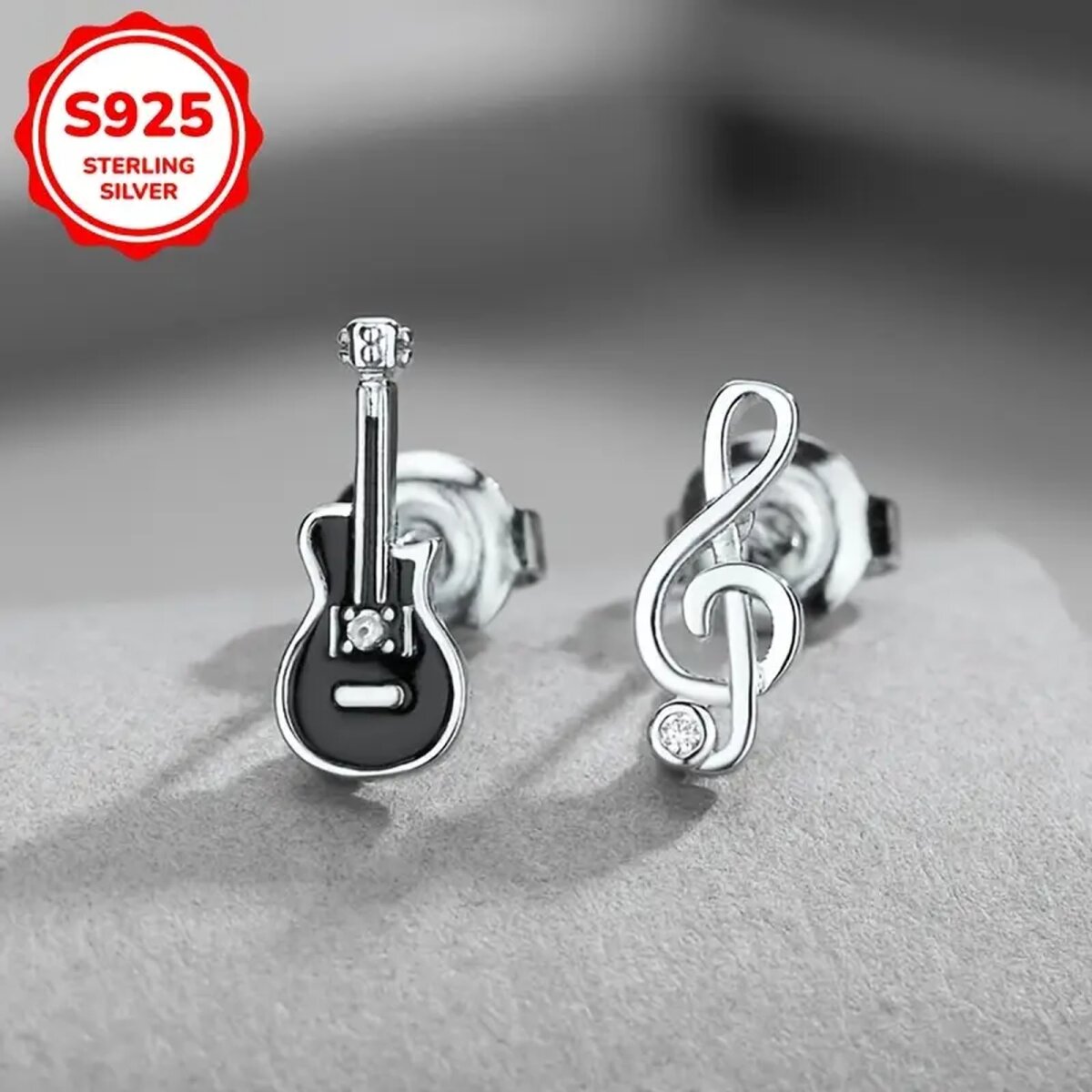 ROCK-HUS Ohrstecker Bassgitarre und Notenschlüssel 925er Sterling Silber