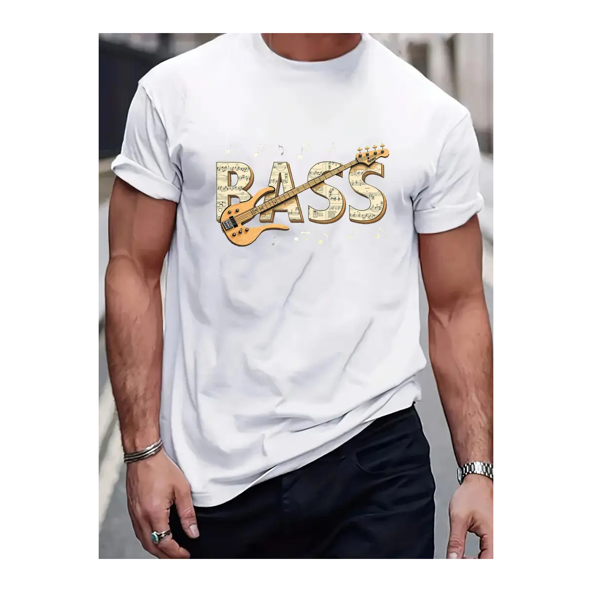 ROCK-HUS T-Shirt BASS in verschiedenen Farben M Weiss