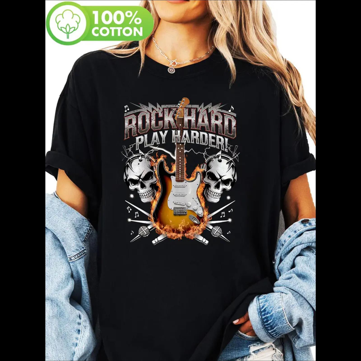 ROCK-HUS T-Shirt "Rock Hard - Play Harder" Schwarz S