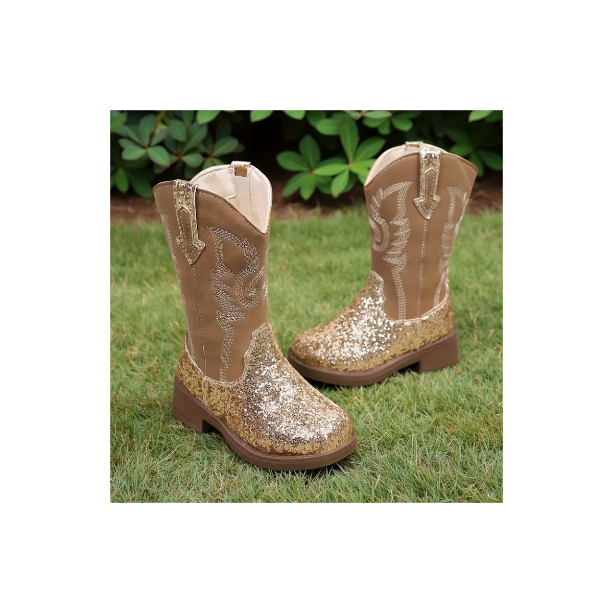 ROCK-HUS Cowboystiefel Braun Glitzer Gold 31,5
